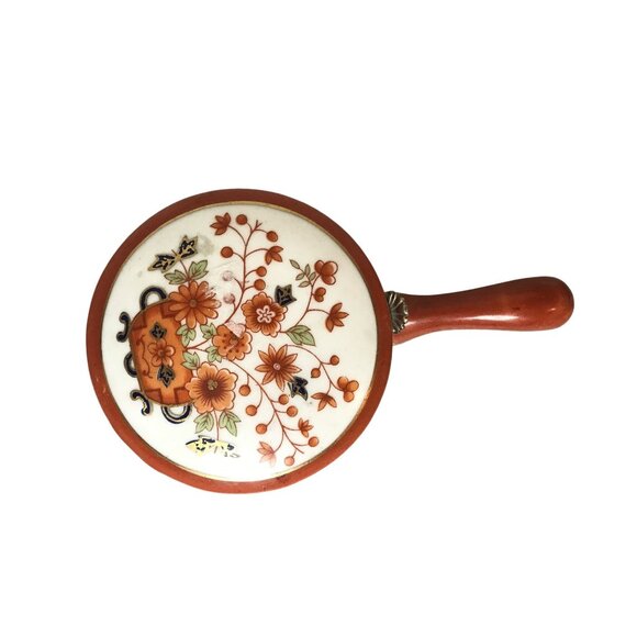 Vintage Japanese Ashtray Porcelain Hinged Lidded  With Handle 7" - Picture 2 of 10